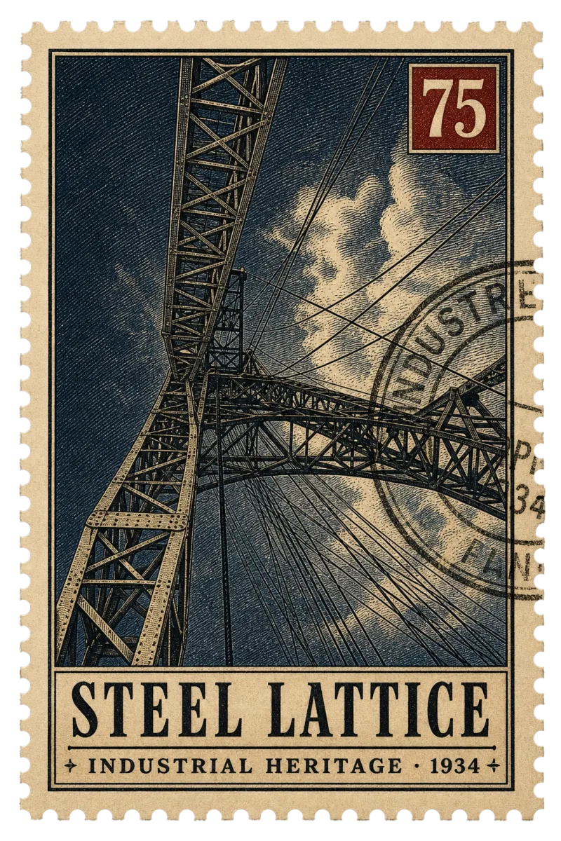 Vintage postage stamp of a steel lattice bridge