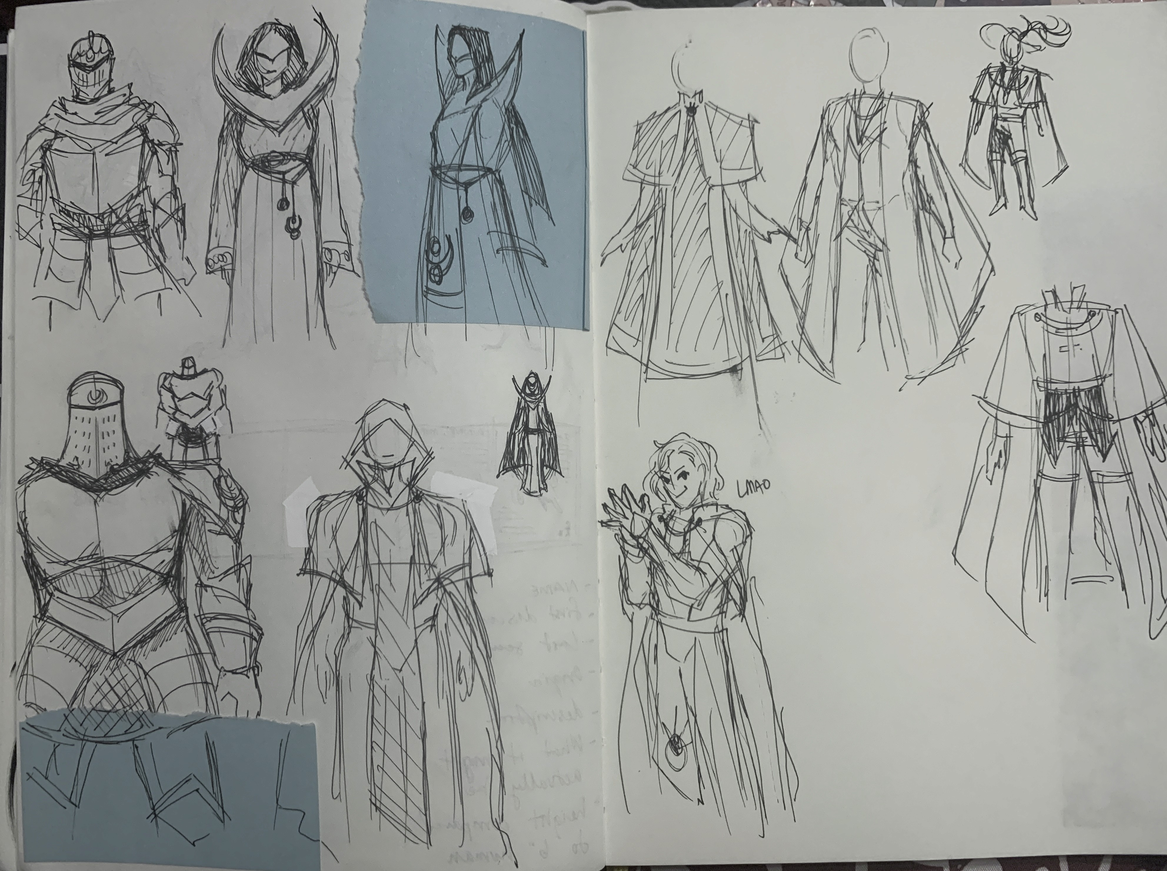 Sketches of the portraits for the knight, warrior, priestess, and magician