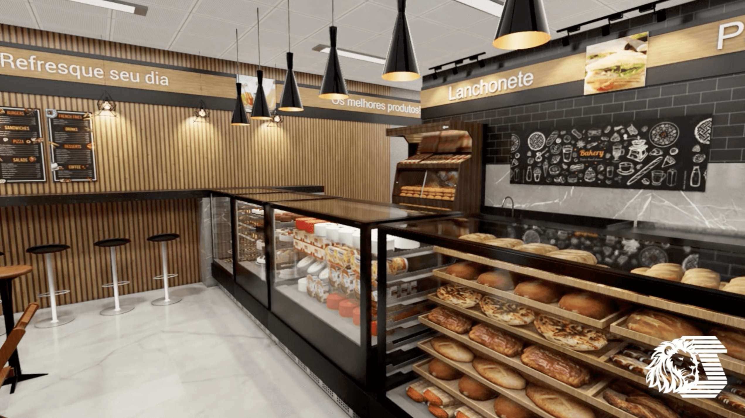 Montagem de padaria e confeitaria