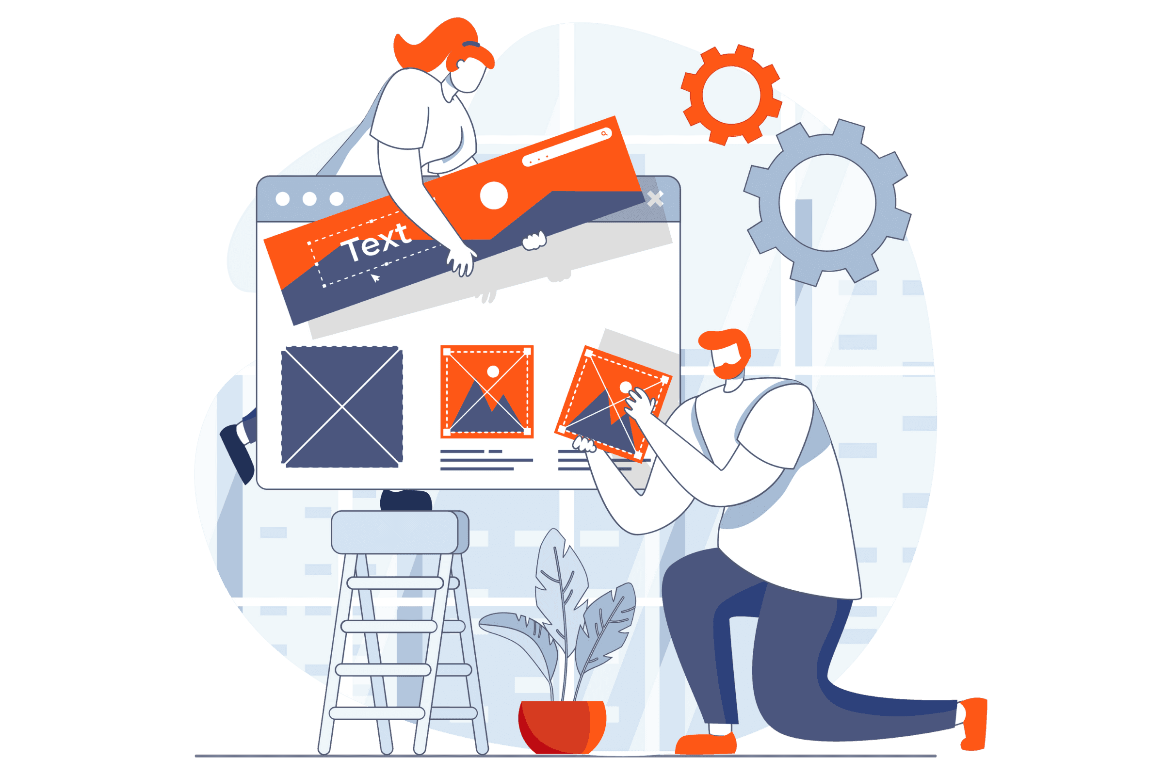 An example website design being constructed step by step