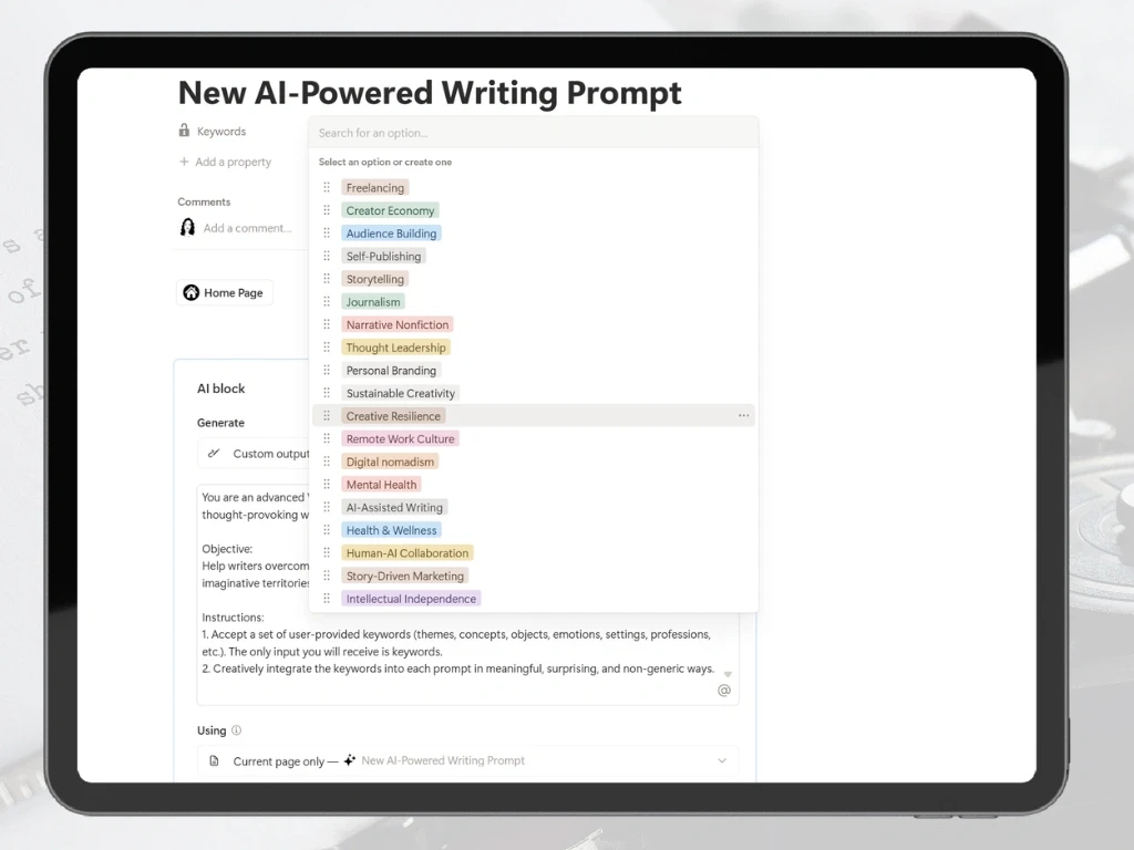 Screenshot of the Draft Manuscripts section in the WriteFlow Studio Notion template tracking writing projects from draft to review