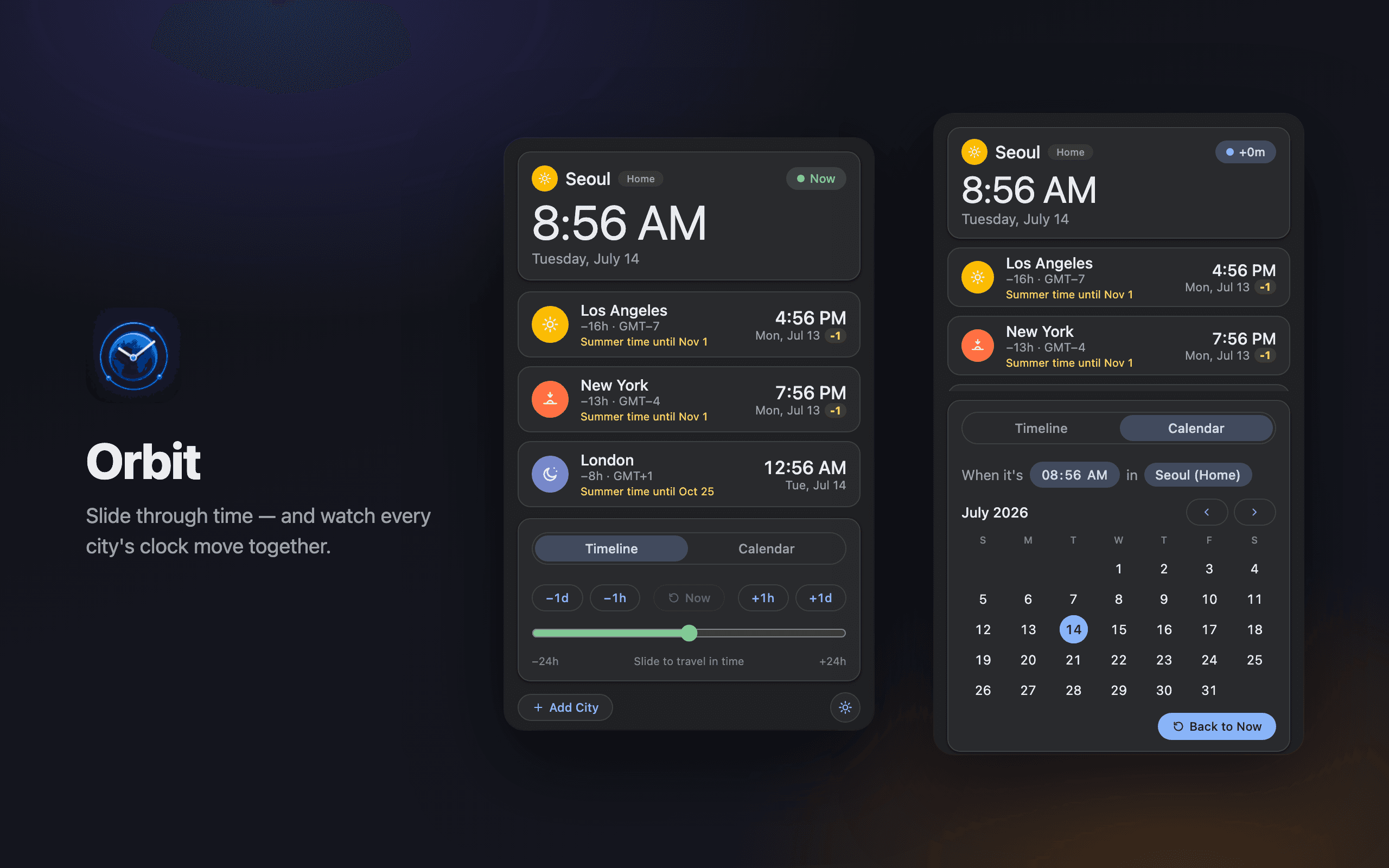 Orbit Chrome version 1.x world clock and planning views