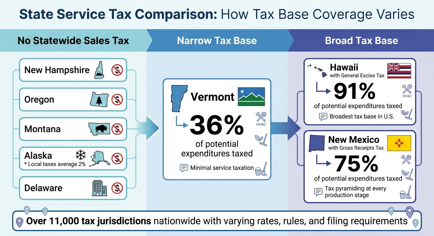 State-by-State Service Tax Comparison: Tax Base Coverage Across U.S. States