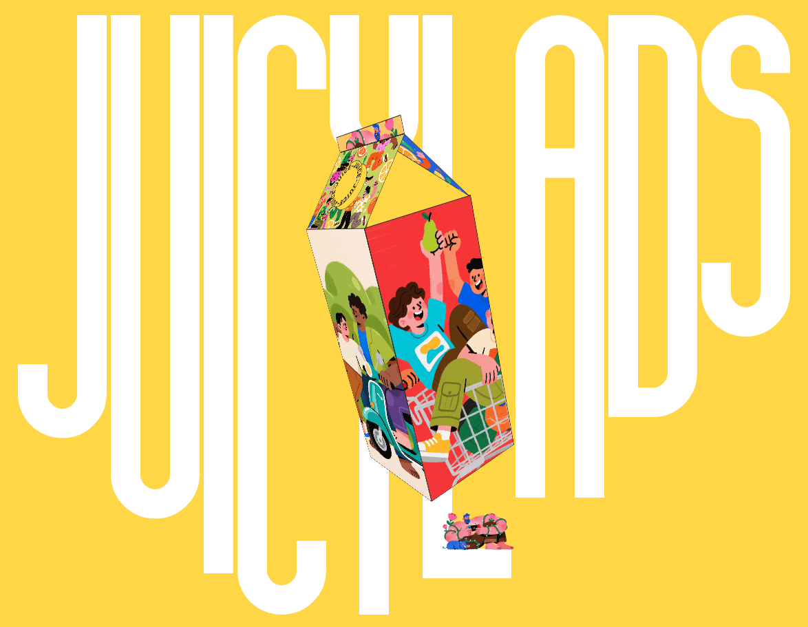 3D colourfull juicebox, yellow backdrp