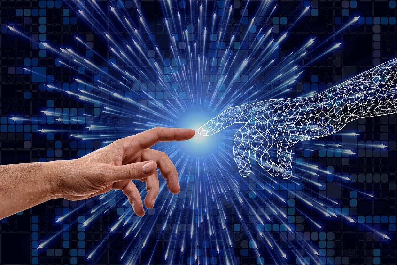 KI im Webdesign, Menschliche Finger und Künstliche Intelligenz