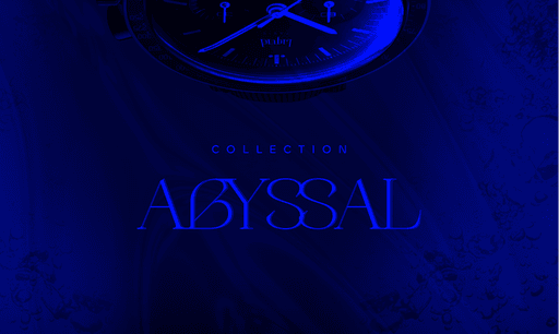 Visuel sombre et élégant pour une collection de montres de luxe appelée Abyssal.