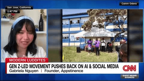 Woman speaking on news channel