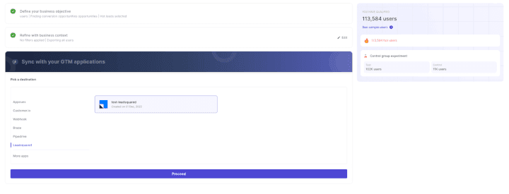  Within GTM applications, pick LeadSquared as a destination