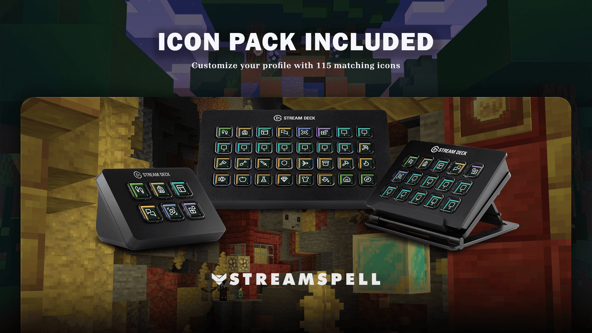 Minecraft Java static Stream Deck icon pack included with the profile