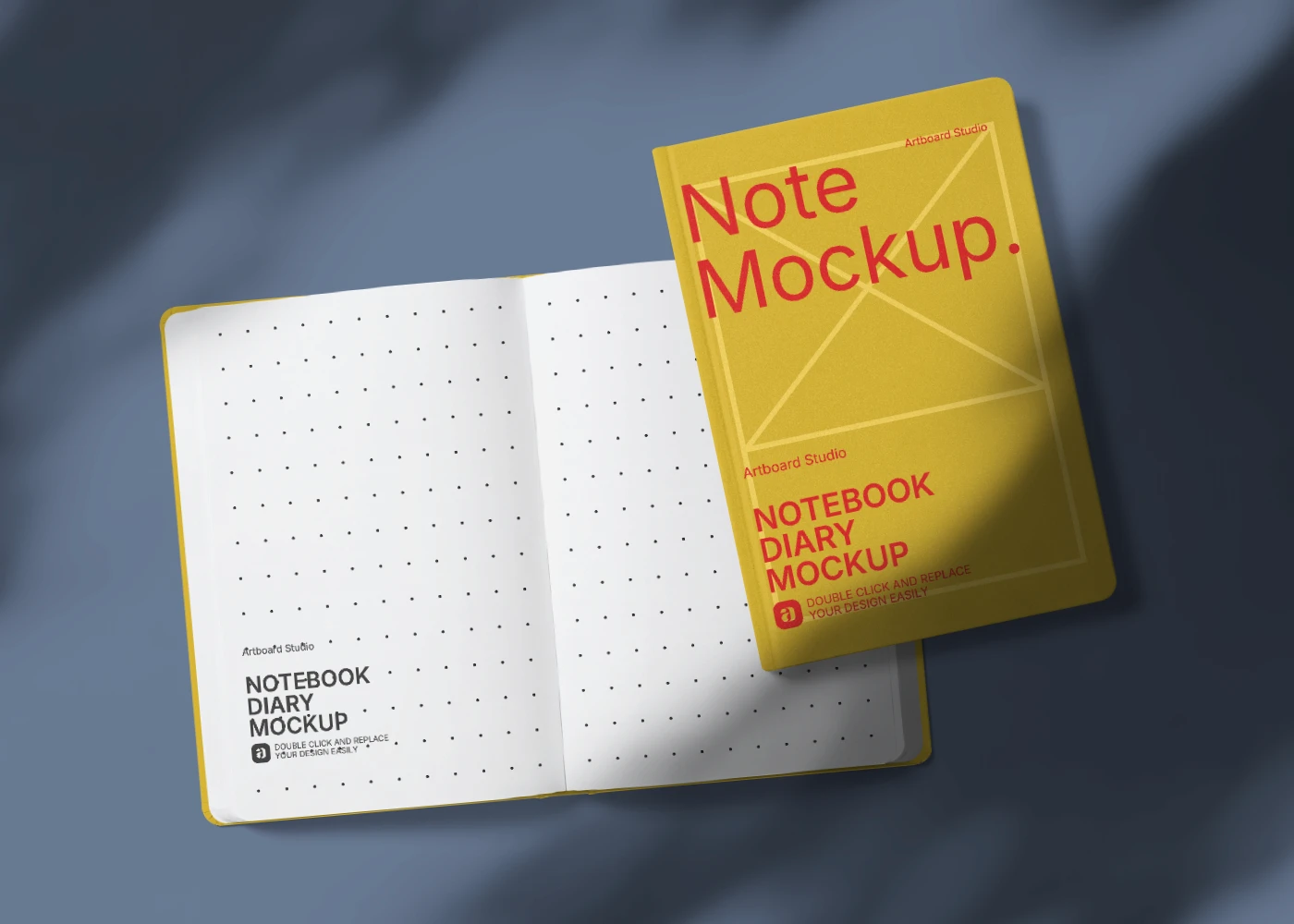 Notebook mockup with cover and inner page