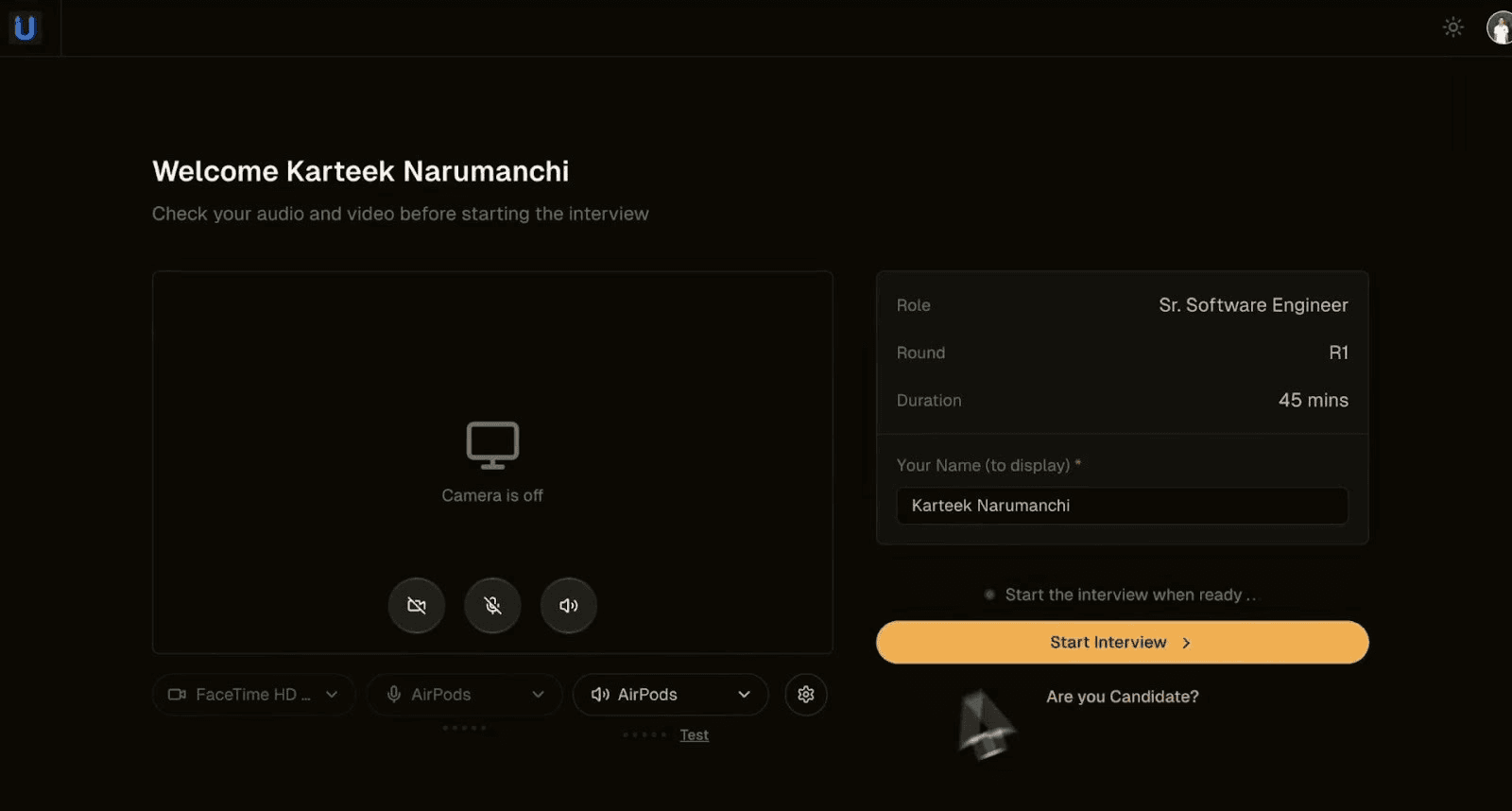 Interviewer lobby screen