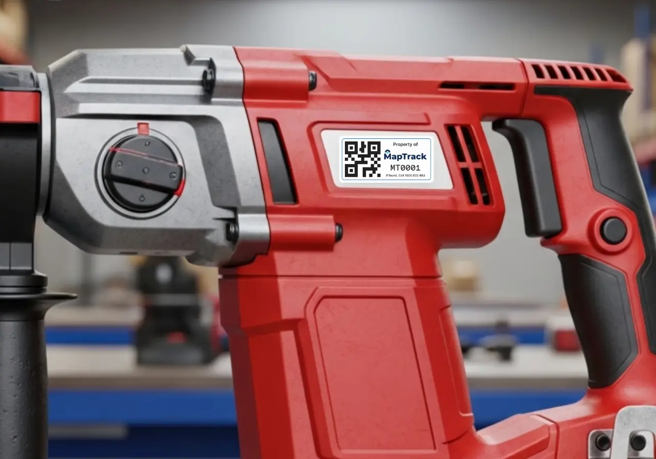 Tool tracking QR code tag used for fast scanning and digital inventory management.