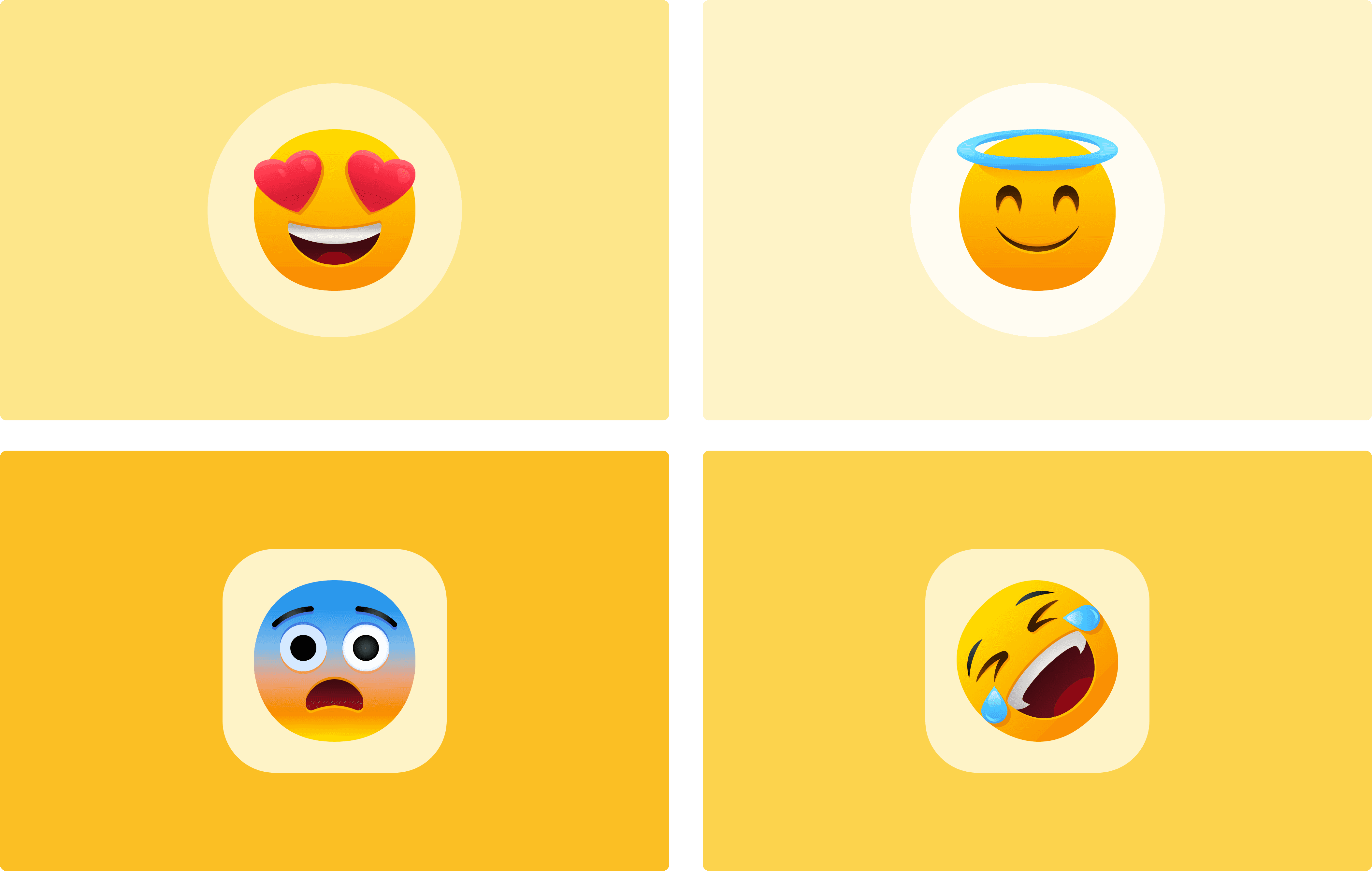 Various emojis inside of shapes on yellow background