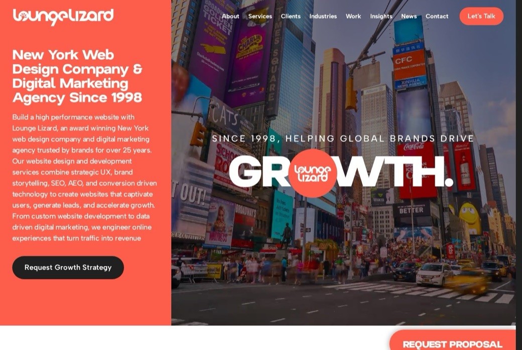 Lounge Lizard homepage and website design work