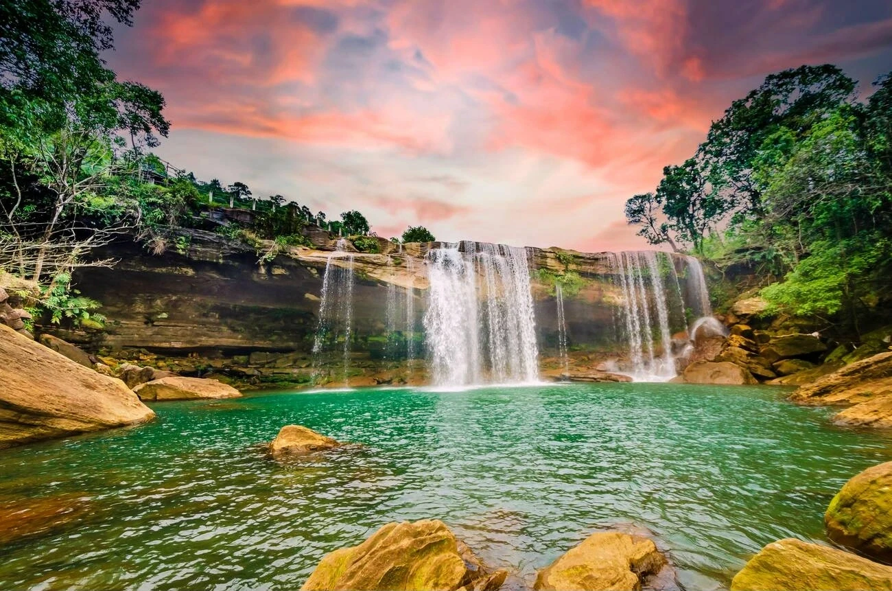 Scenic waterfall lagoon