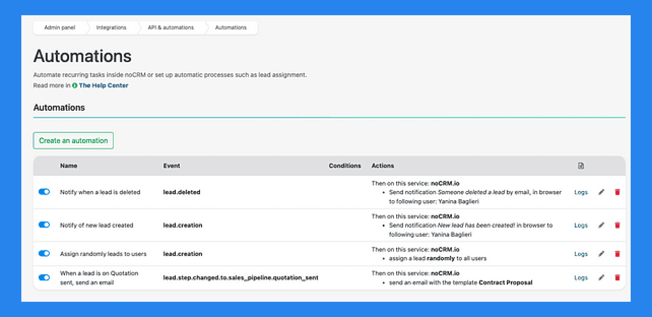 Key Features of noCRM.io: Workflow Automations