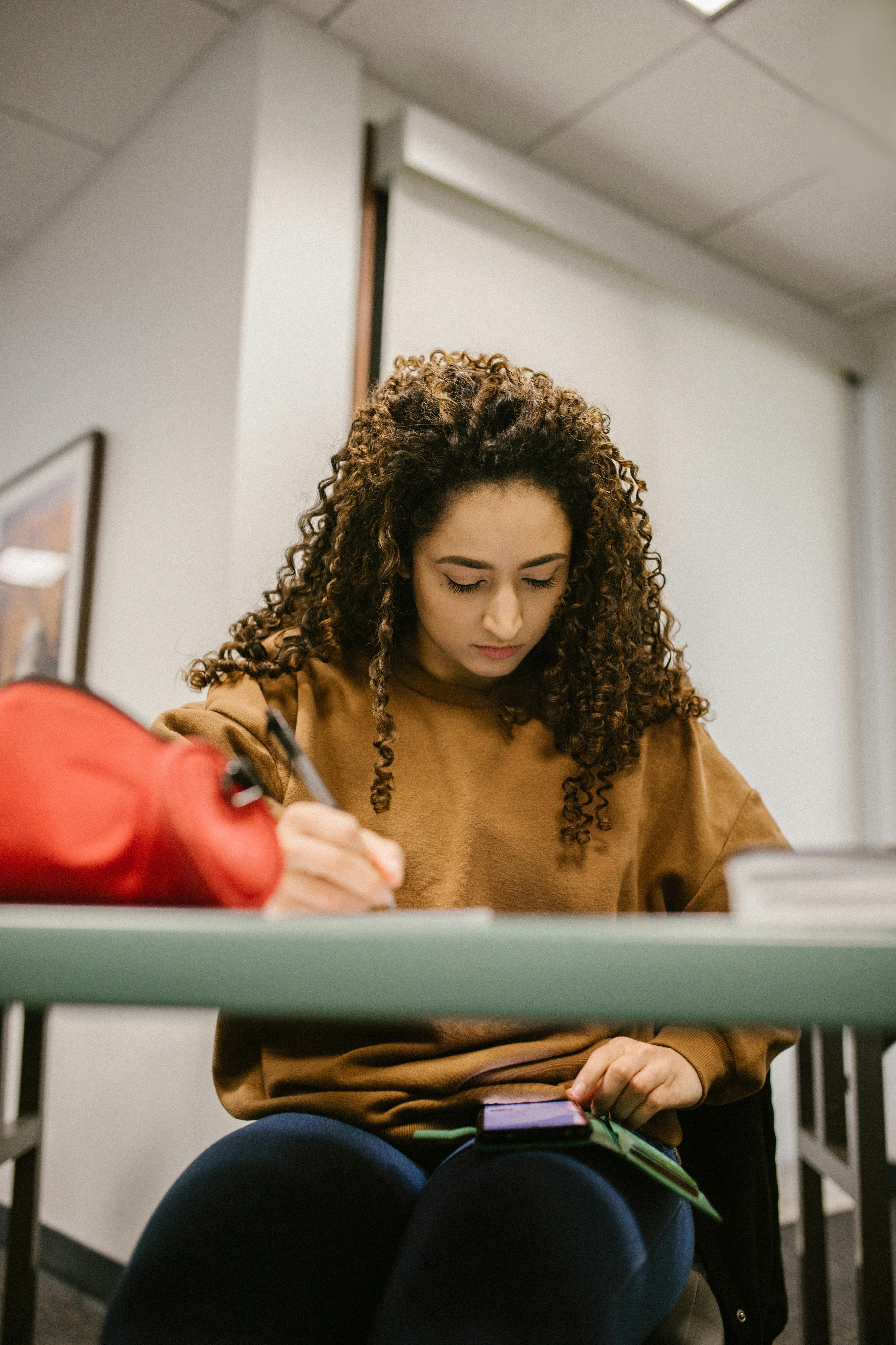 Female student taking an exam