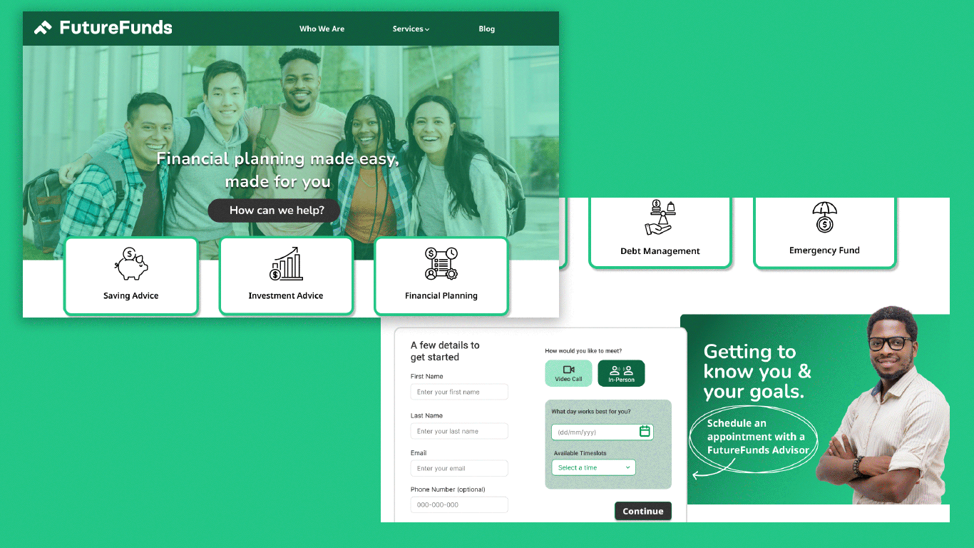 Future Funds desktop landing page scroll through gif