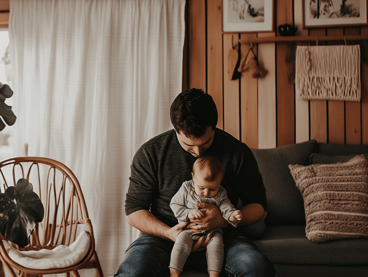 8 month old sitting with dad