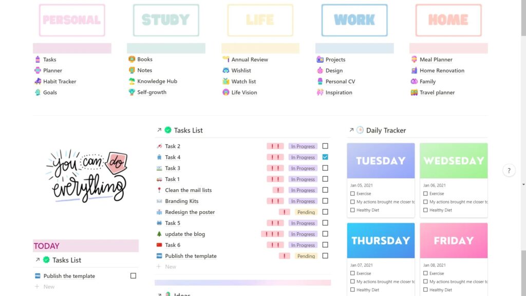 Free Aesthetic Notion Dashboard Colorful