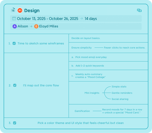 Project management in Xmind — assign tasks, adjust progress, and manage team workflows efficiently in one place.
