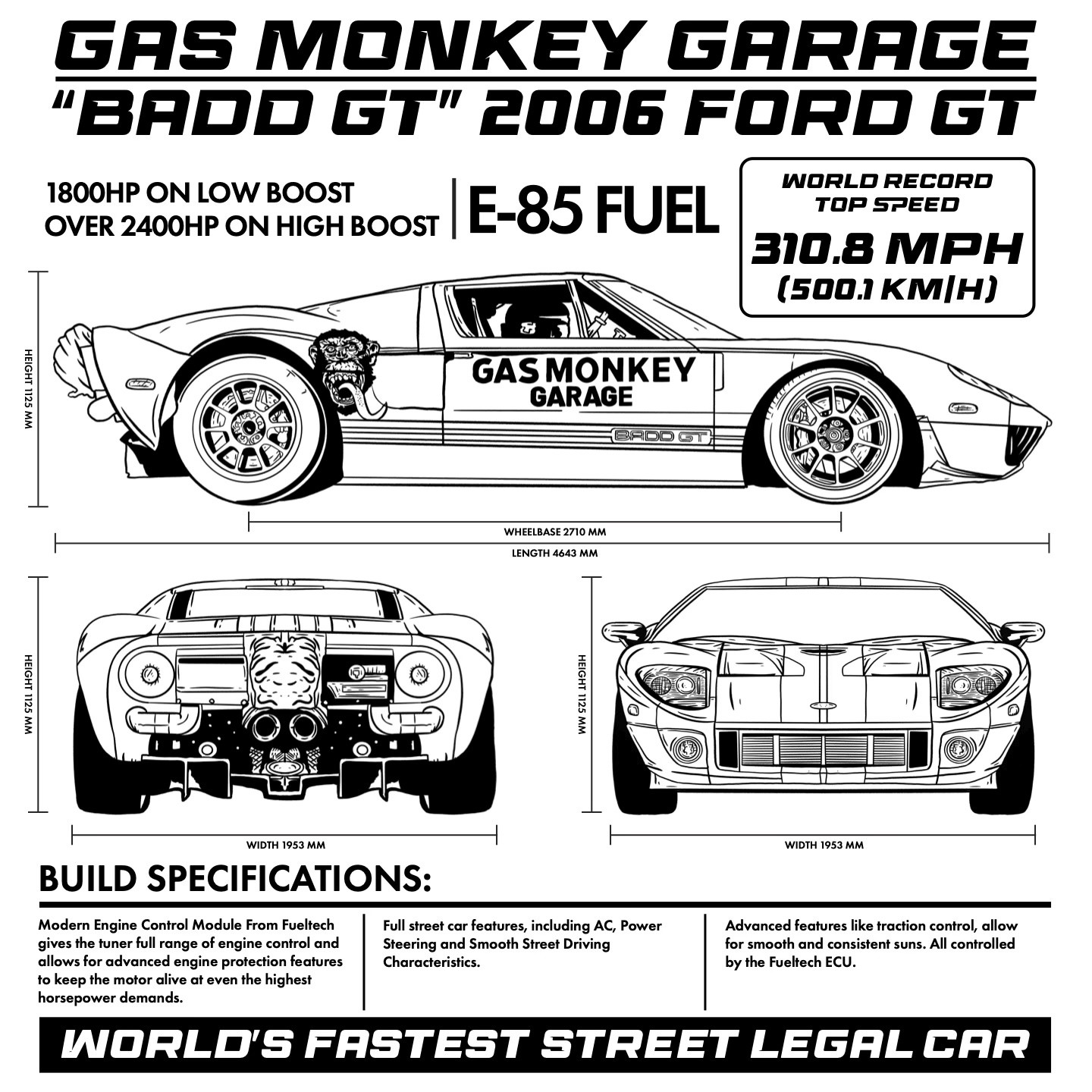 Gas Monkey Garage Badd GT Schematics Shirt Design