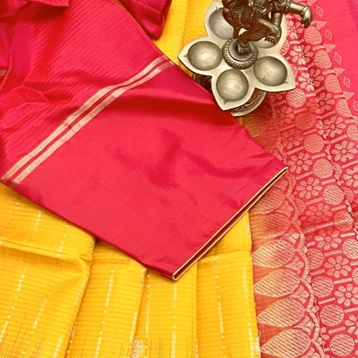 Gold Yellow Silk Saree With Zari Stripes