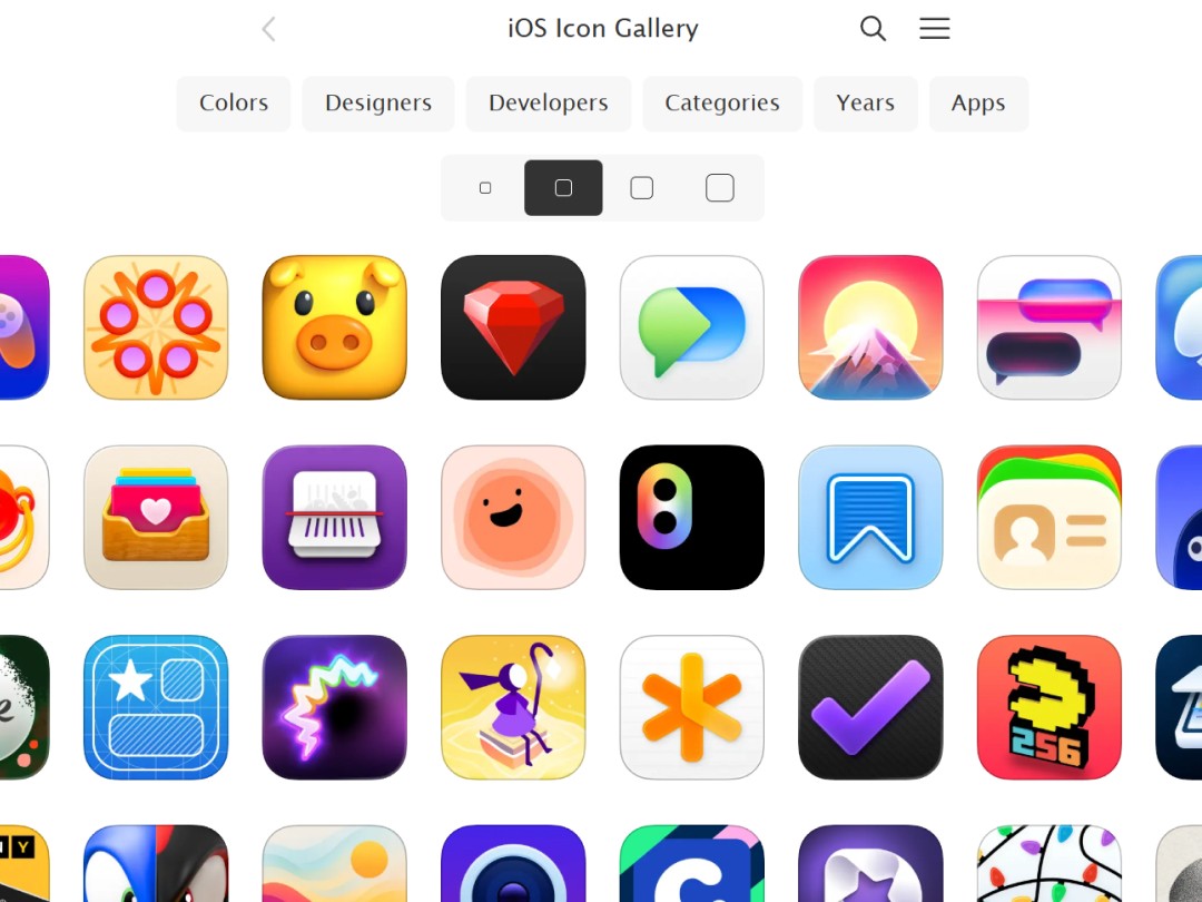 iOS Icon Gallery website hero section with categories and the free icons
