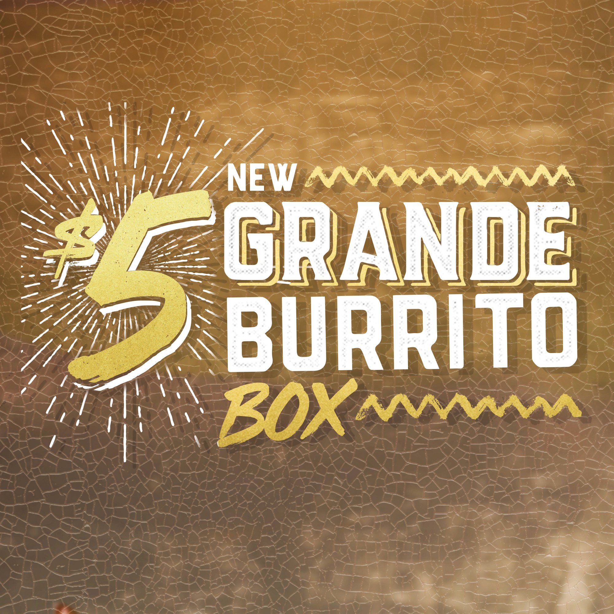 Grande Burrito Box promotional graphic with gold texture