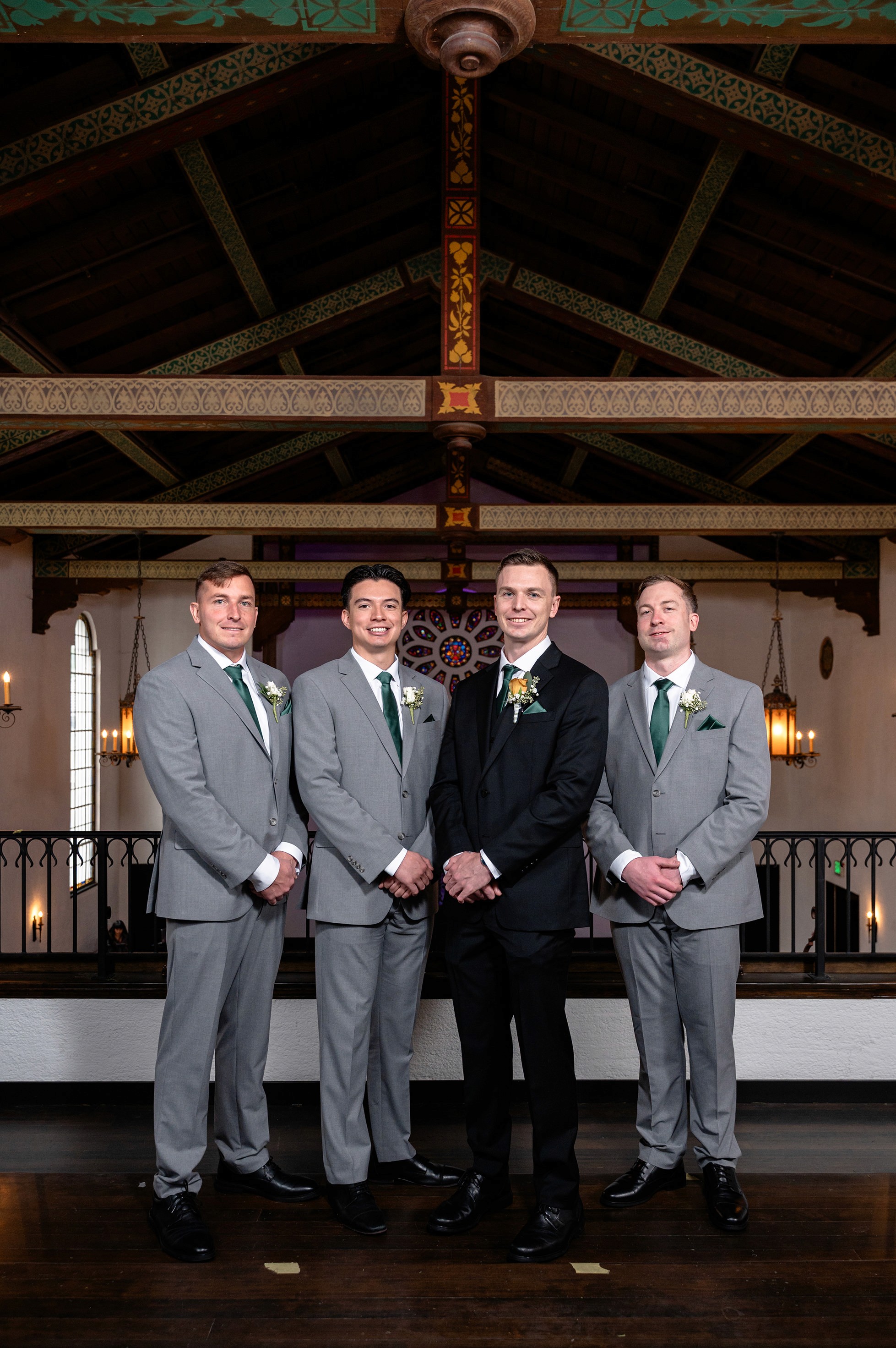 Flat lay wedding details with bouquet, rings, and sparkling bridal heels