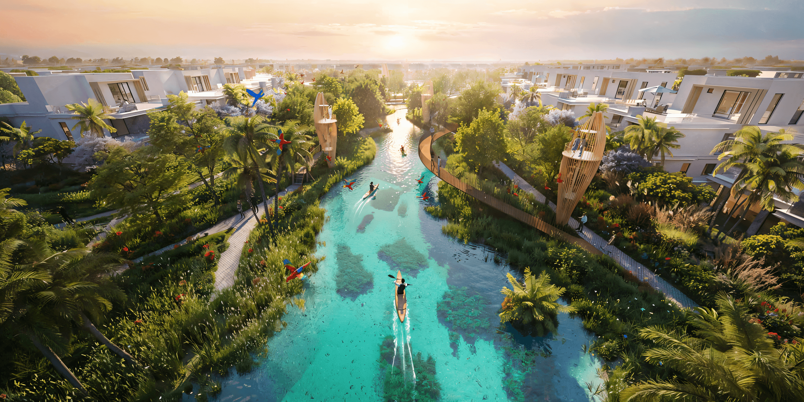 Surrounded by palm trees and water, this Tahiti resort presents a stunning view of a tropical paradise.