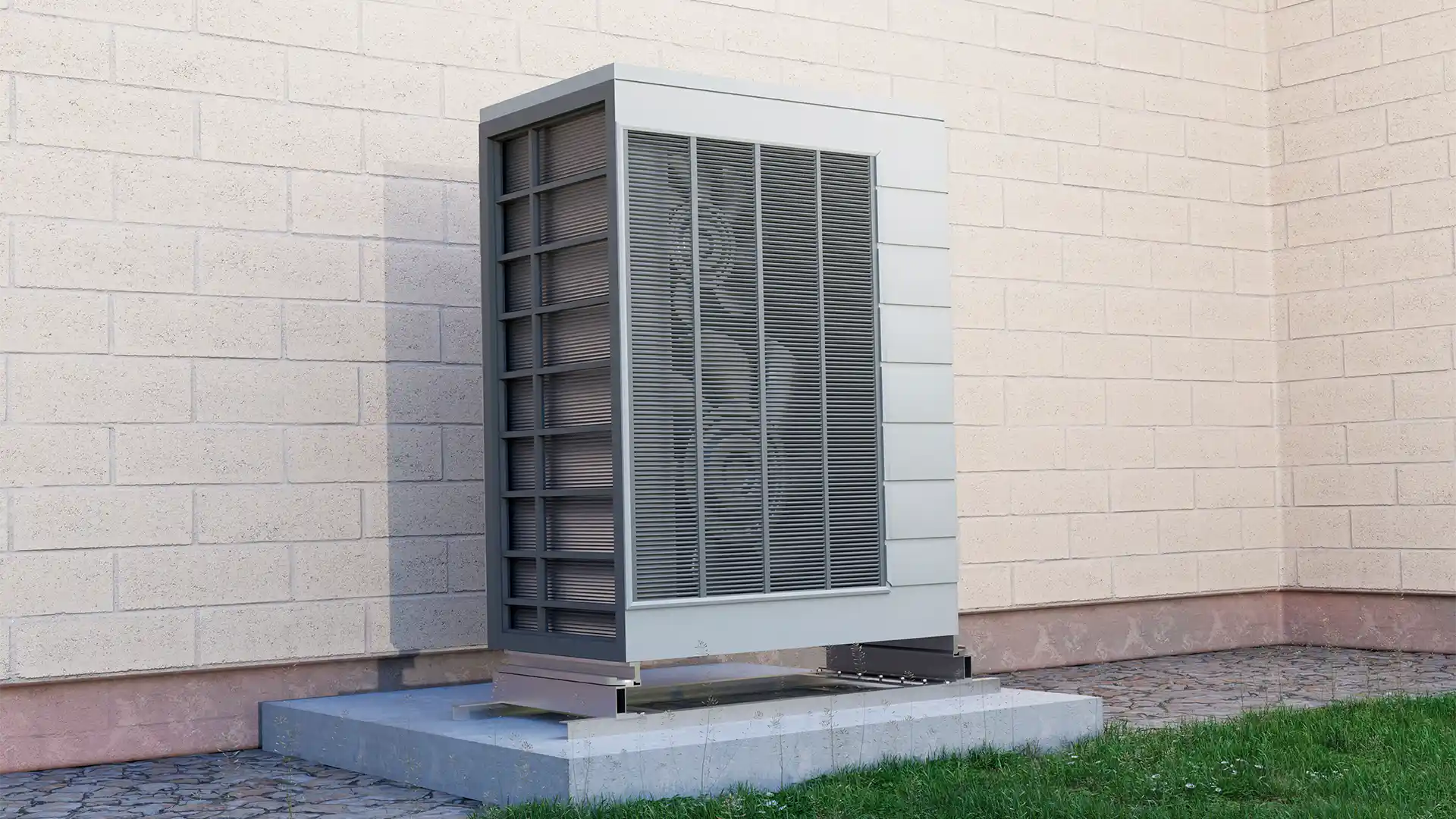 air source heat pump installed outside the house