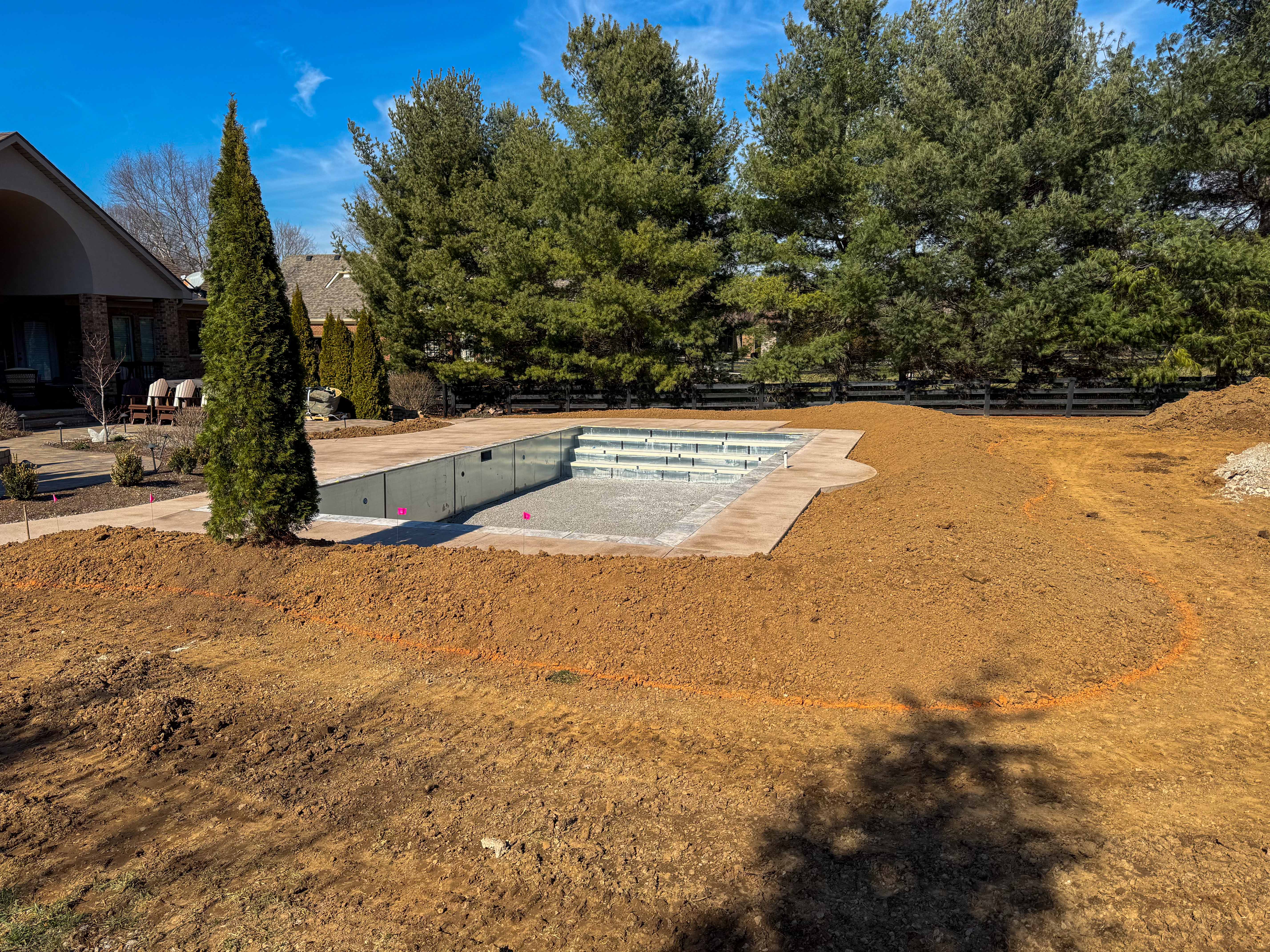 construction process of a fiberglass pool installation