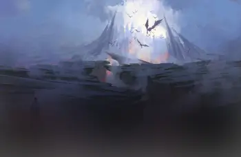 Fantasy landscape artwork with dragons