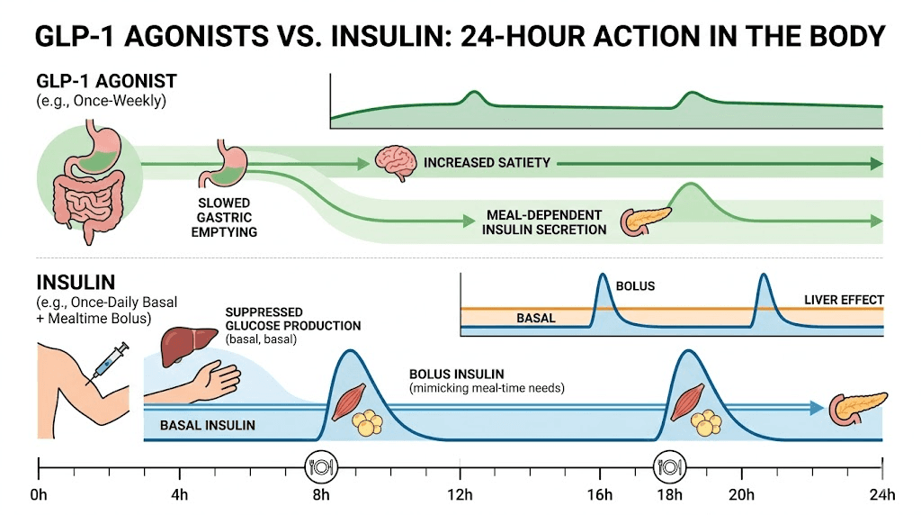 How GLP-1 medications and insulin work differently in the body over time