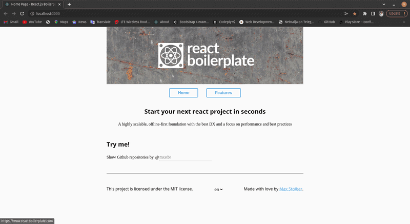 Successful use of React Boilerplate, a strong alternative to Create React App.