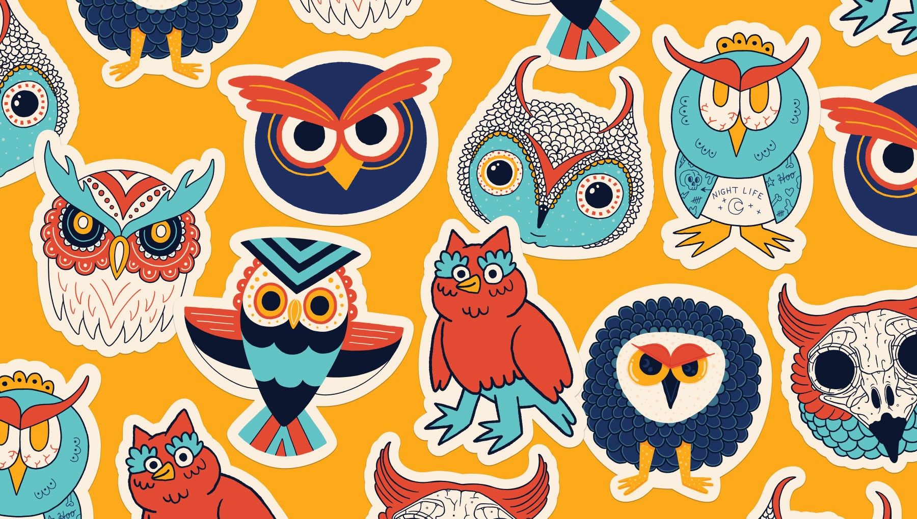 Image collage of the Ask & Offer owl stickers for each month's talk