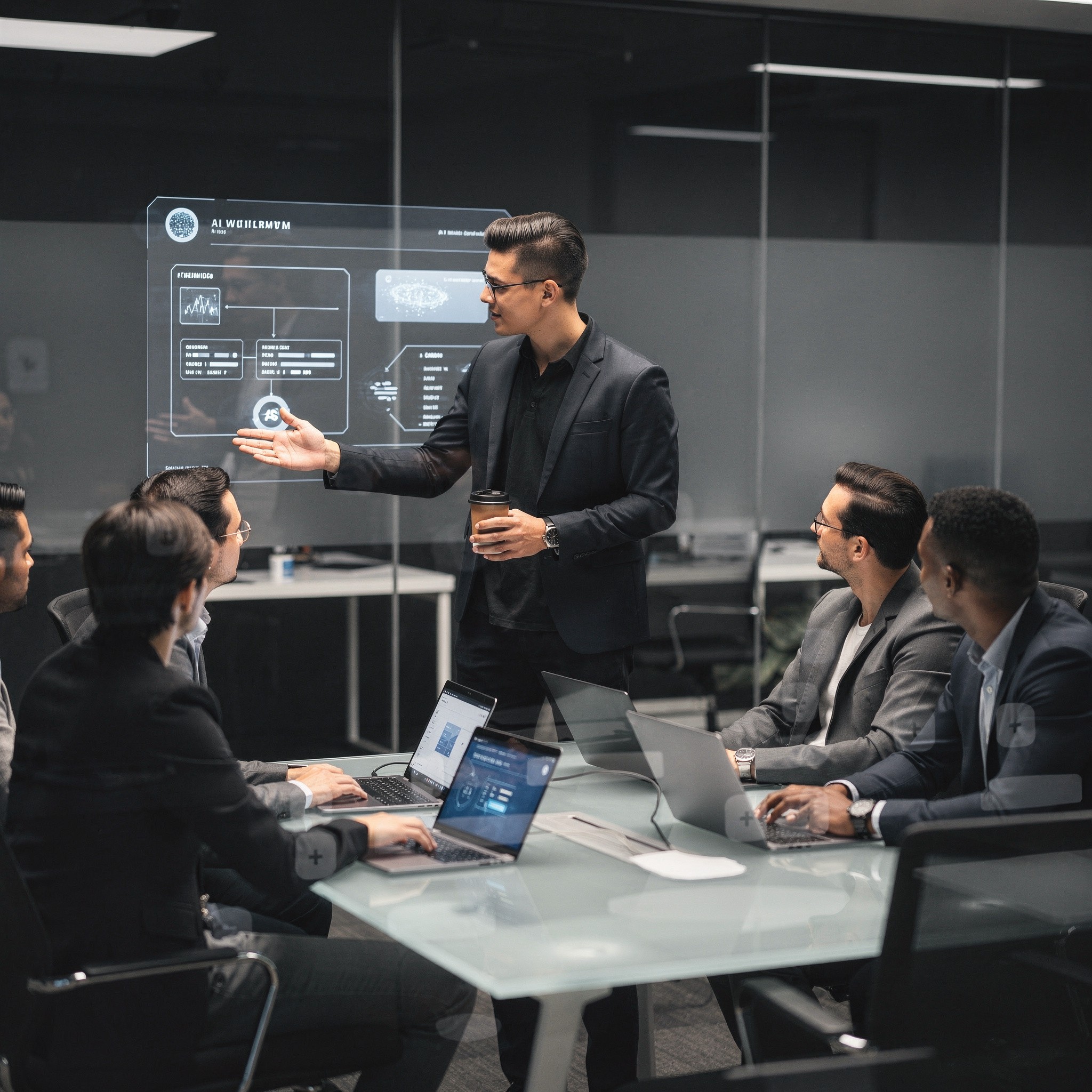 a man showing in a workshop a few strategies to his team