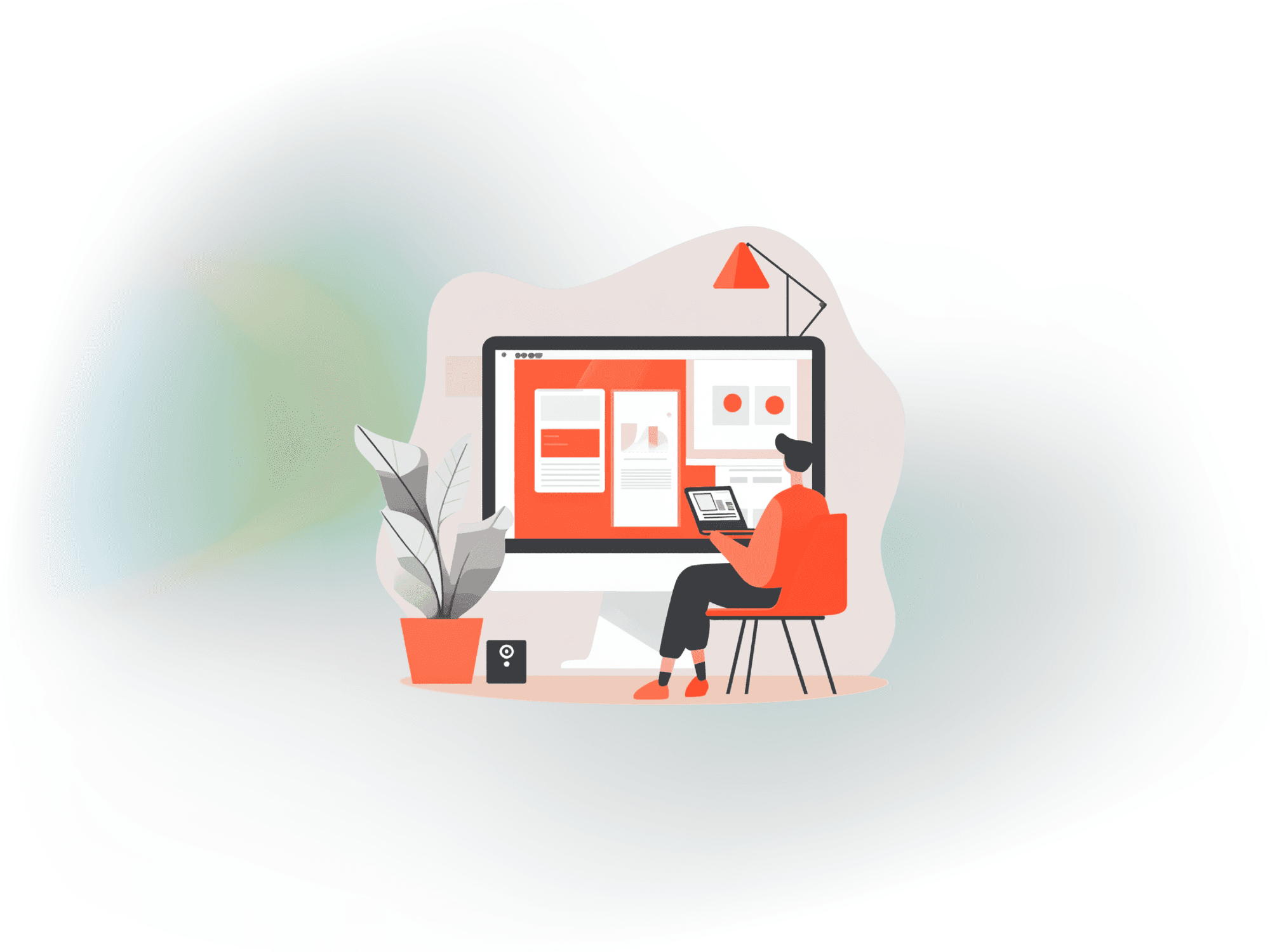 Illustration of a person reviewing a digital content layout, representing readable and accessible web design.