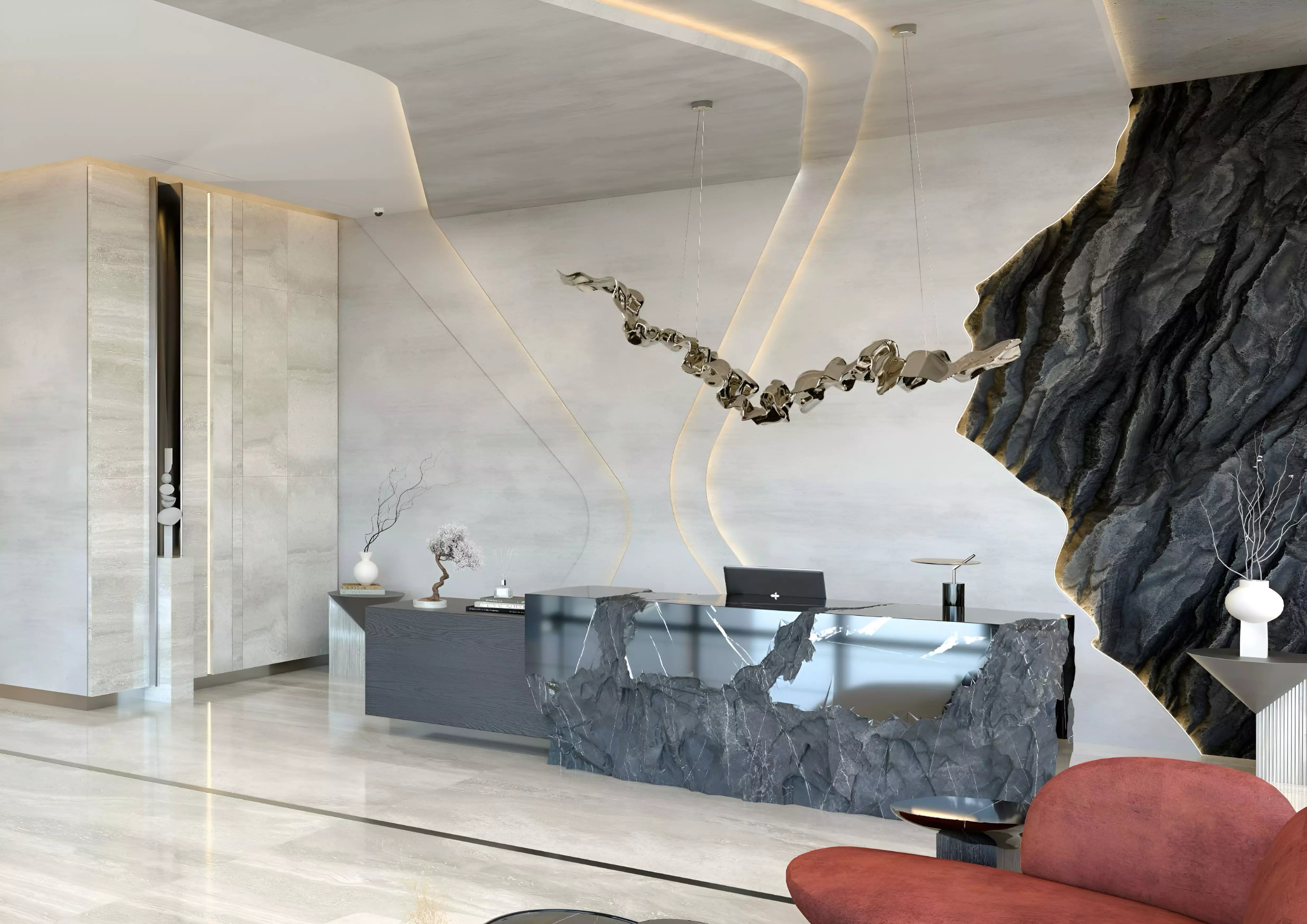 A stylish interior showcasing and a prominent painting, embodying tranquility at Repose Residence.