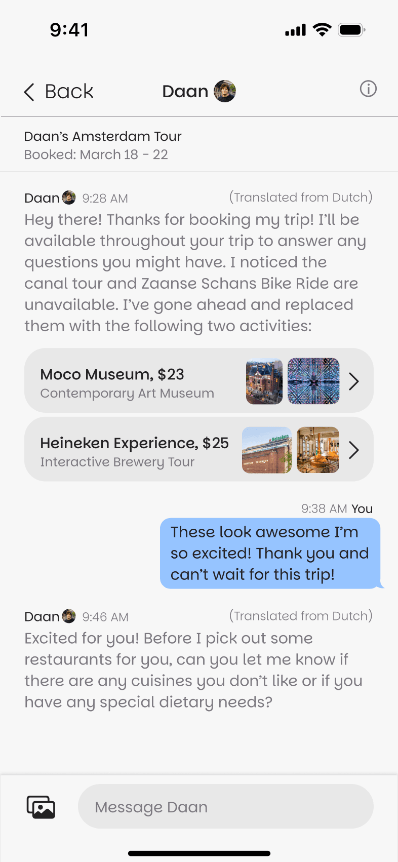 Chatting with trip planner app image