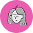 Illustrated woman profile icon with straight hair on pink background.