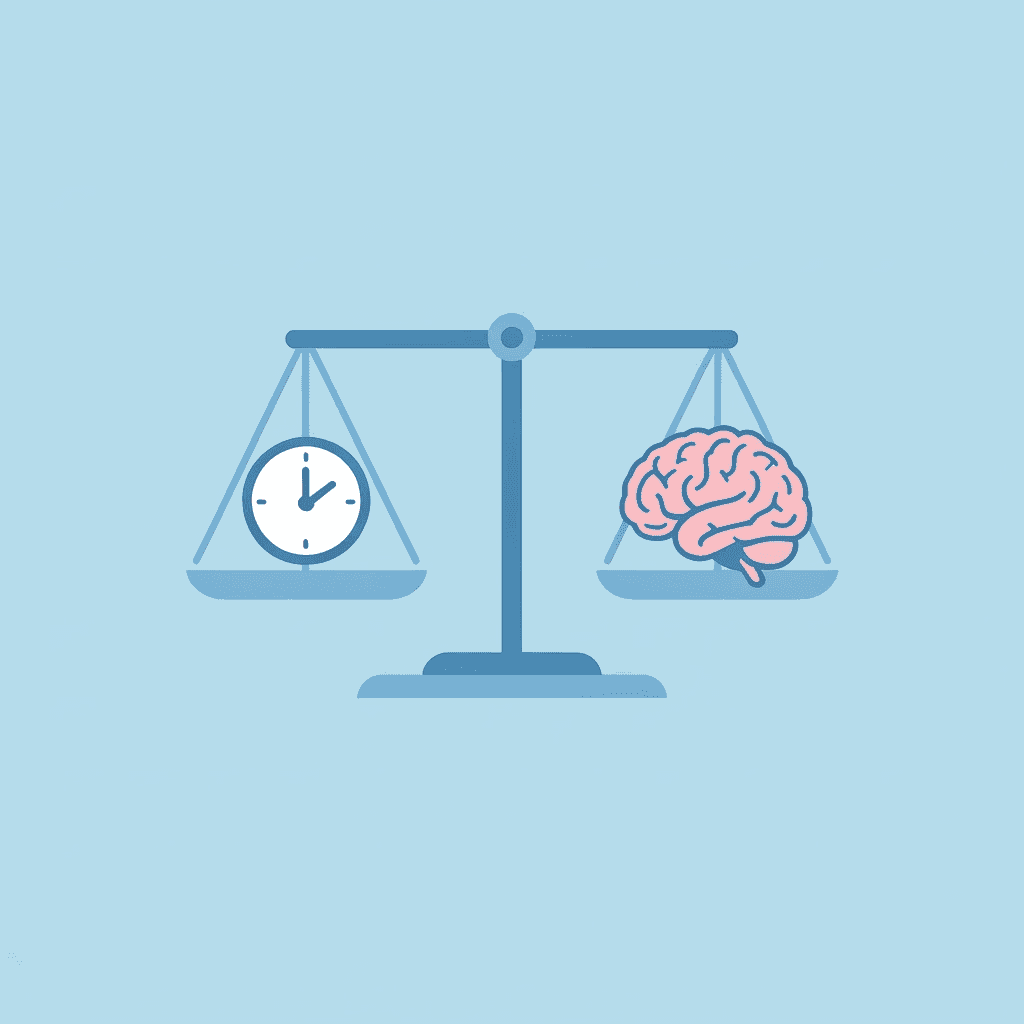 Balance scale comparing minutes spent organizing notes on one side versus minutes for active learning on the other
