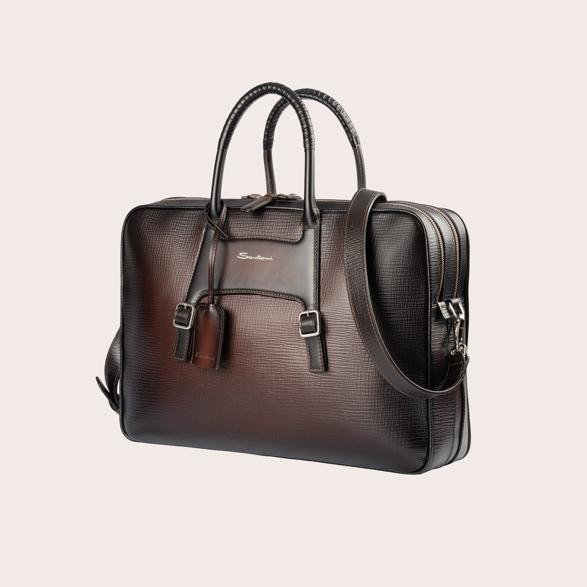 Brown embossed leather briefcase - Mandelli UK