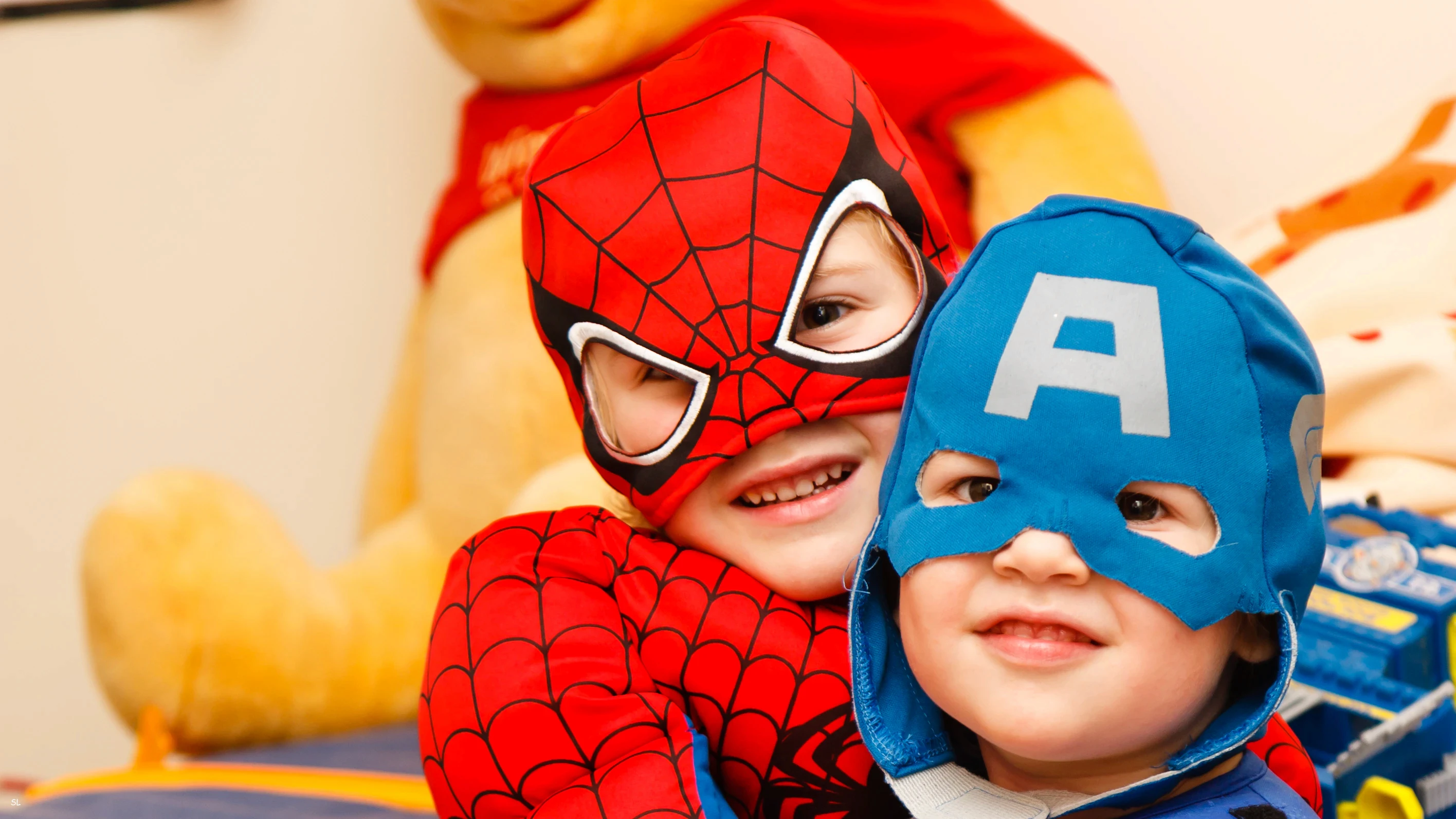 Kids as captian america and spiderman