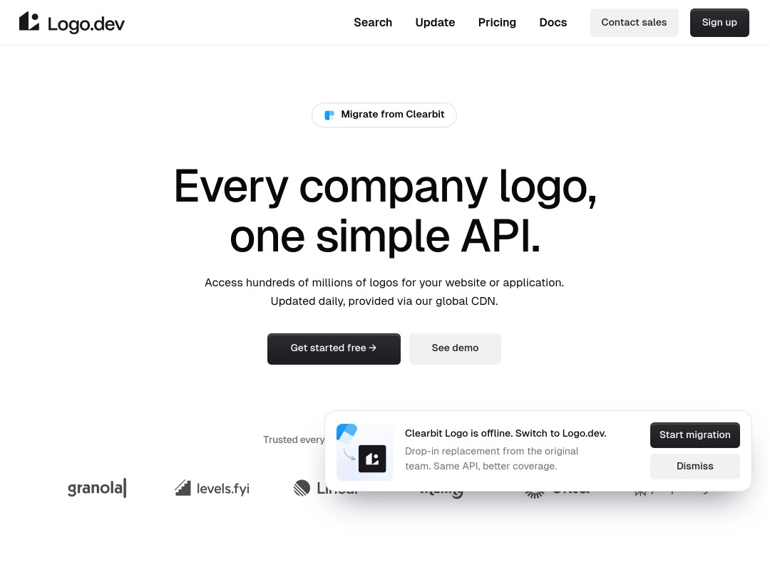 API homepage showcasing logo solutions for integration.