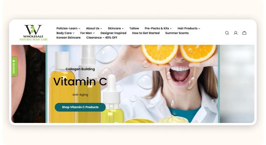 Wholesale Natural Body Care homepage.