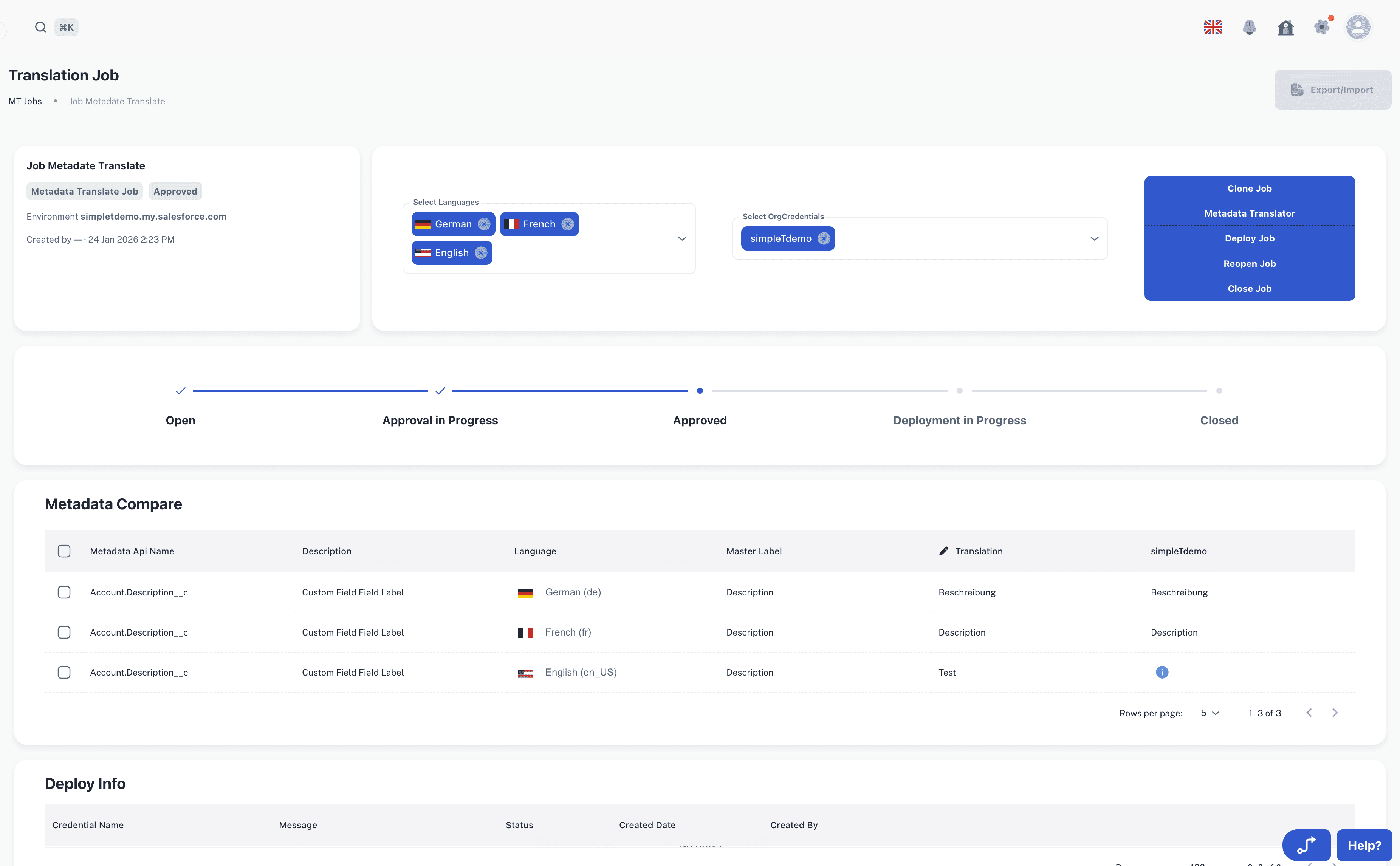 Translation Job Details Page open