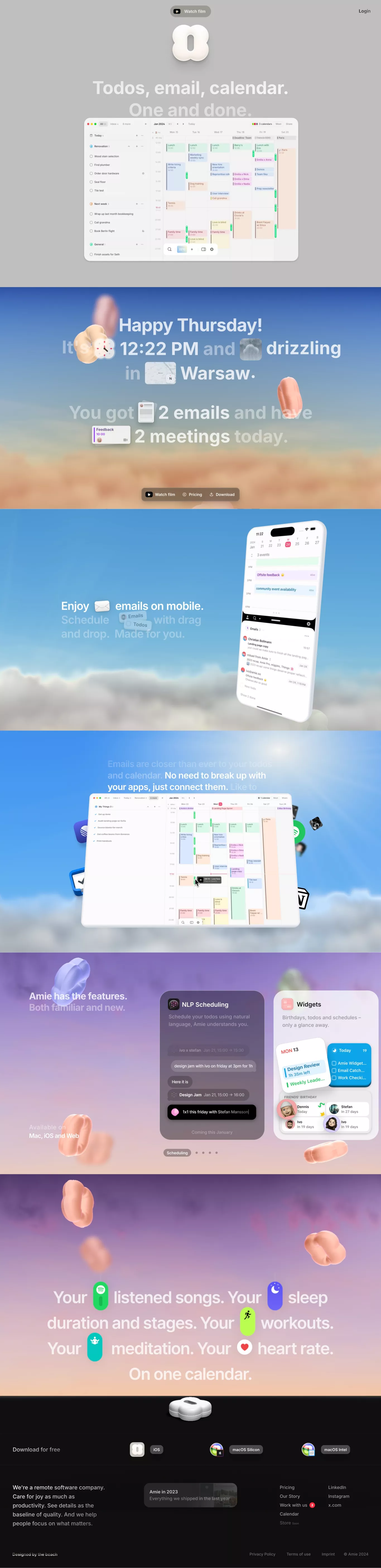 Amie landing page screenshot showcasing Tech design
