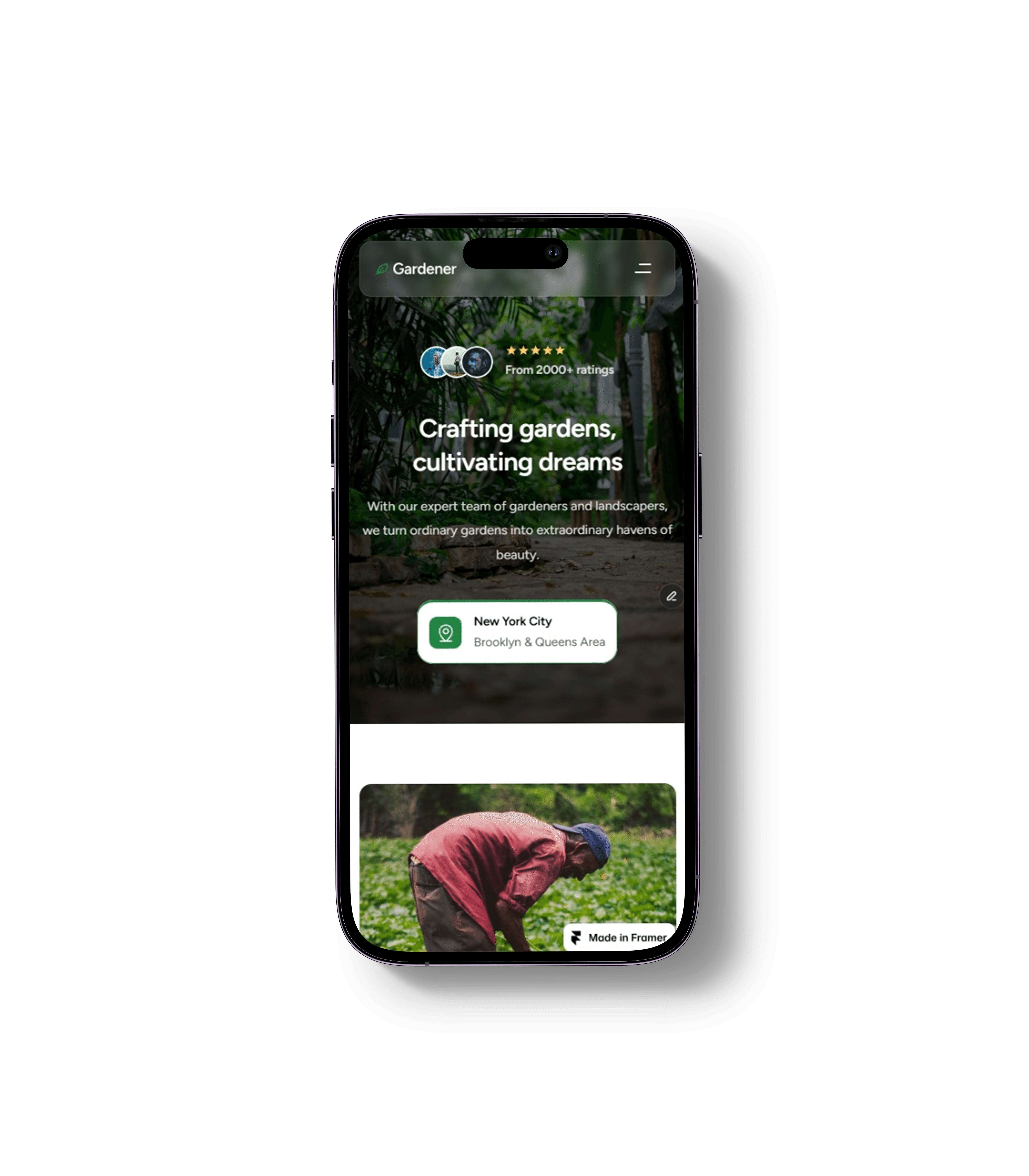 A responsive website for gardening services on mobile
